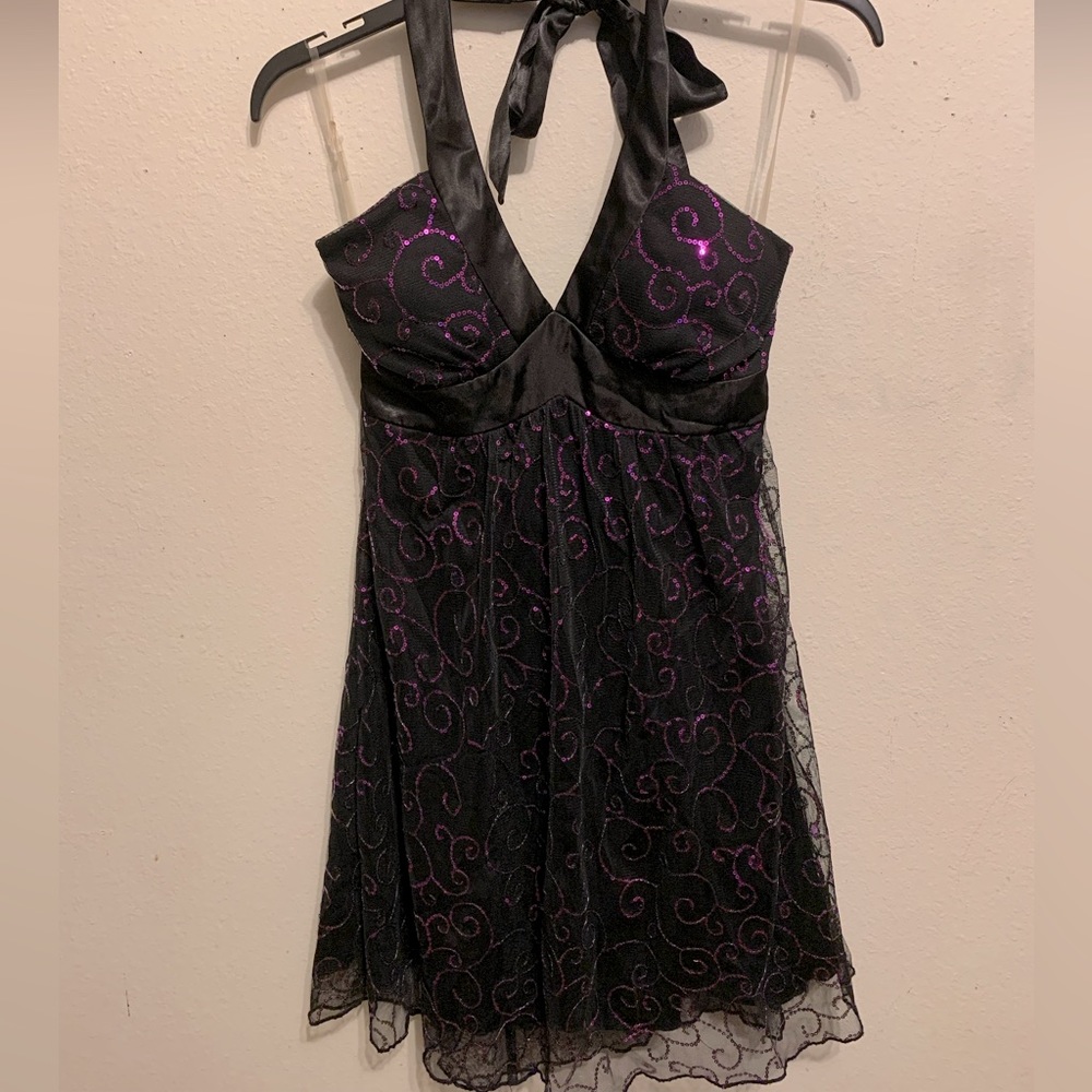 Black with purple sequence homecoming dress
